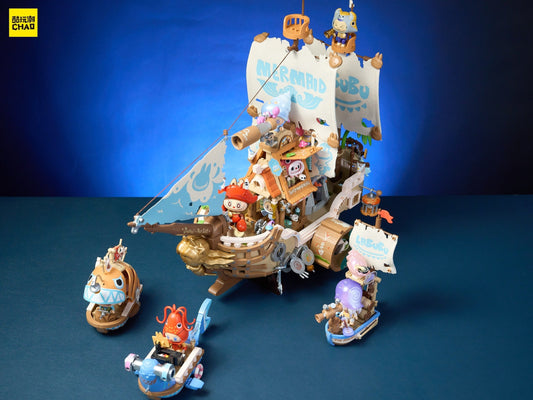 POP MART THE MONSTERS Chasing Mermaids Series Blocks ship display model with Labubu character figures
