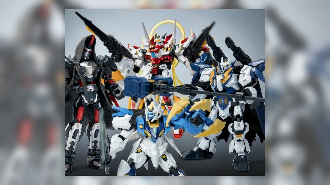 SEMBO x HEMOXIAN Tianhui-Class Block Heroes arranged as a desk collectible lineup