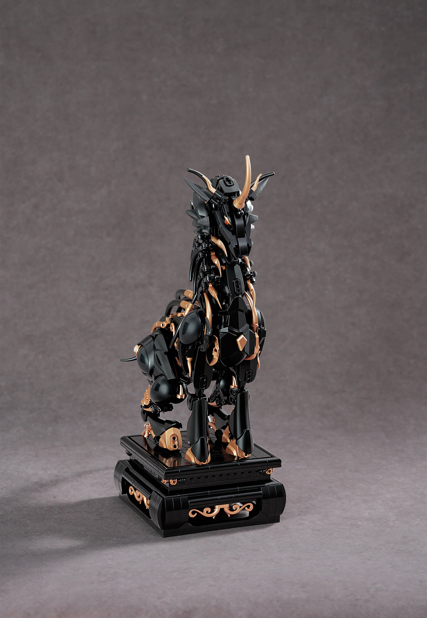 MrKuriosity Xiezhi Divine Beast black and gold collectible mecha model front three-quarter view