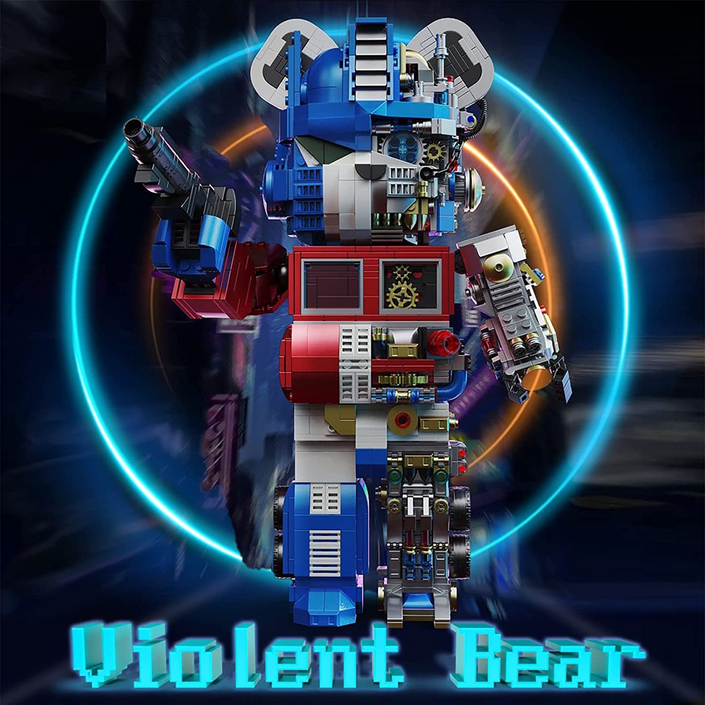 Mrkuriosity Mecha Bear Building Kits ,Optimuss Prime Mecha-Bear Display Toy Model, Violent Bear Building Blocks, Collectible Half-Mecha Detail Building Sets, for Adults & Kids(1807 Pieces)