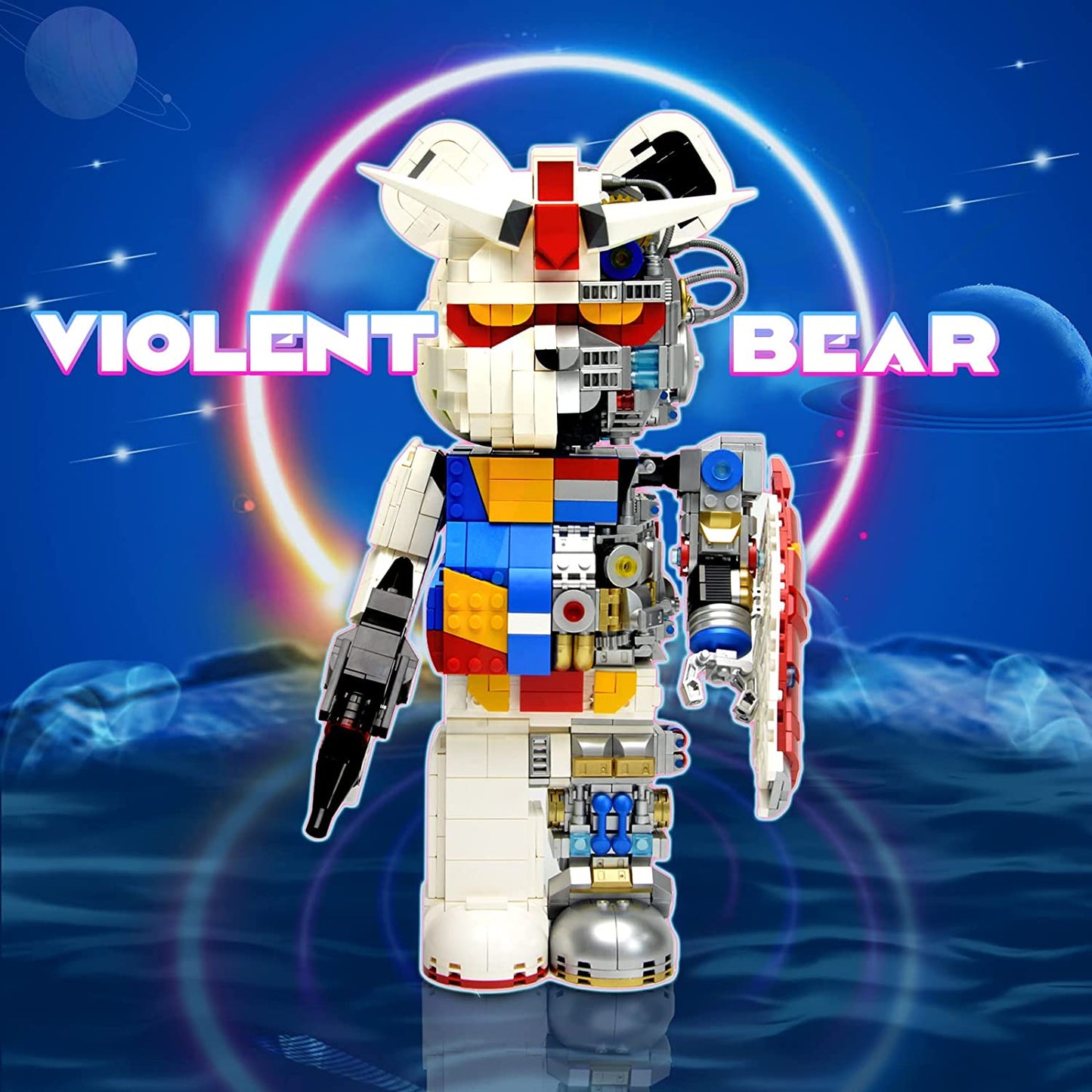 Mrkuriosity Mecha-Bear Building Sets, Half-Mecha Violent Bear Collectible Building Blocks Kit Display Model, Gift for Teens & Adults(1681 Pieces)