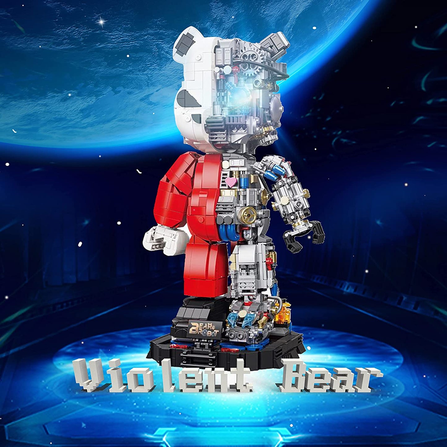 Mecha Bear Building Block Kit, Mrkuriosity Mechanical Violent Bear Display Art Toy Model,Creative Collectible Gift for Adults & Kids (1471 Pieces)