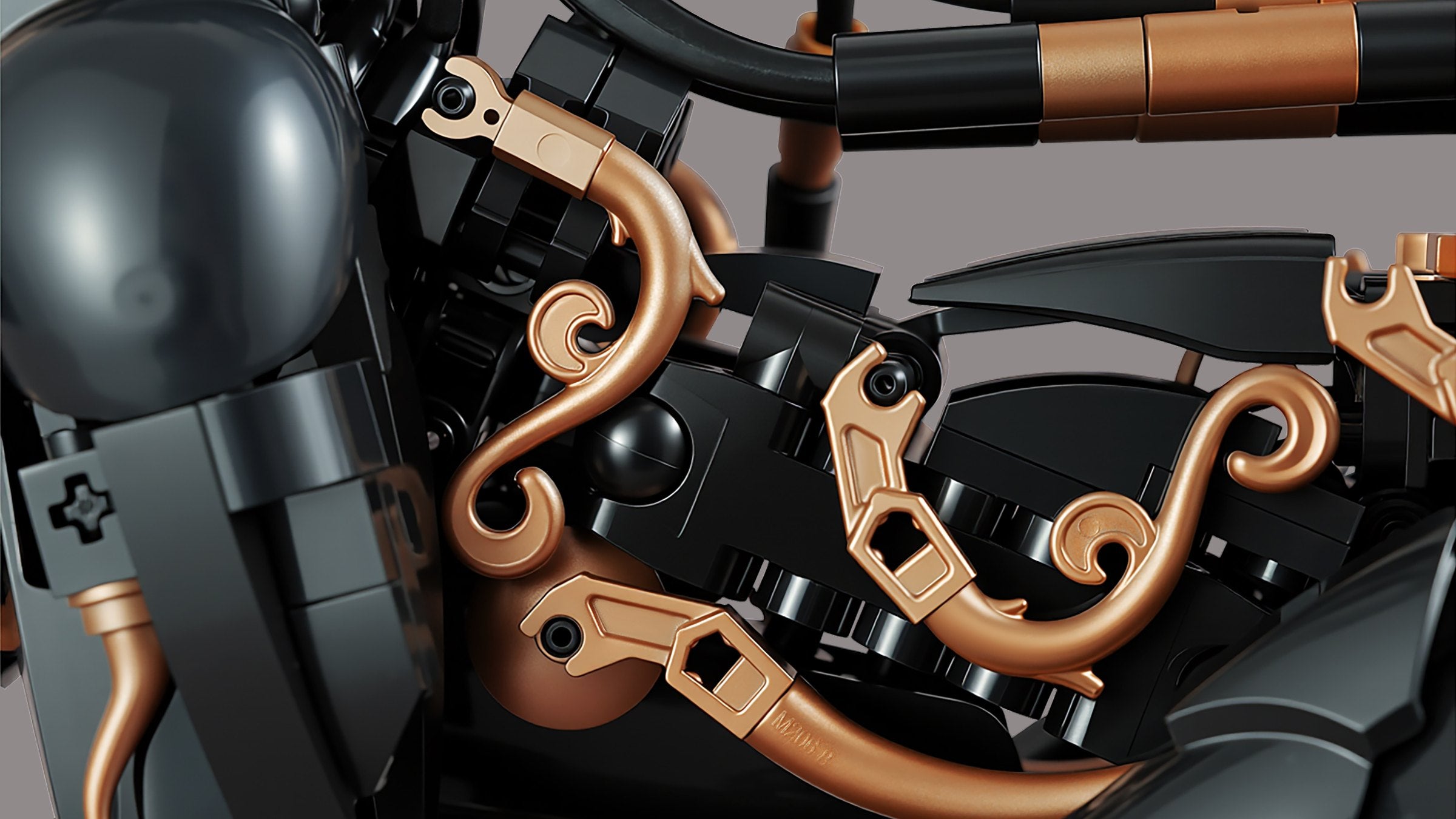 Close-up detail of the black and copper Xiezhi Divine Beast collectible building model