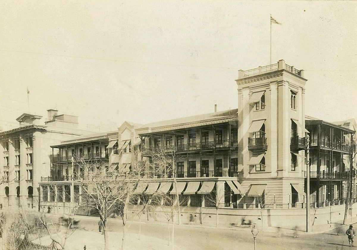 Historic archival view of The Astor Hotel Tianjin and its corner tower