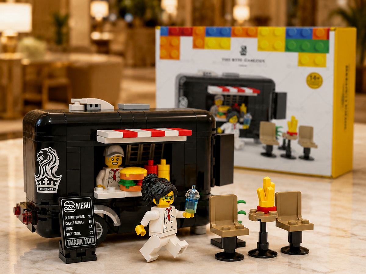 ZEST EXPRESS brick food trailer set presented in a refined hotel interior setting