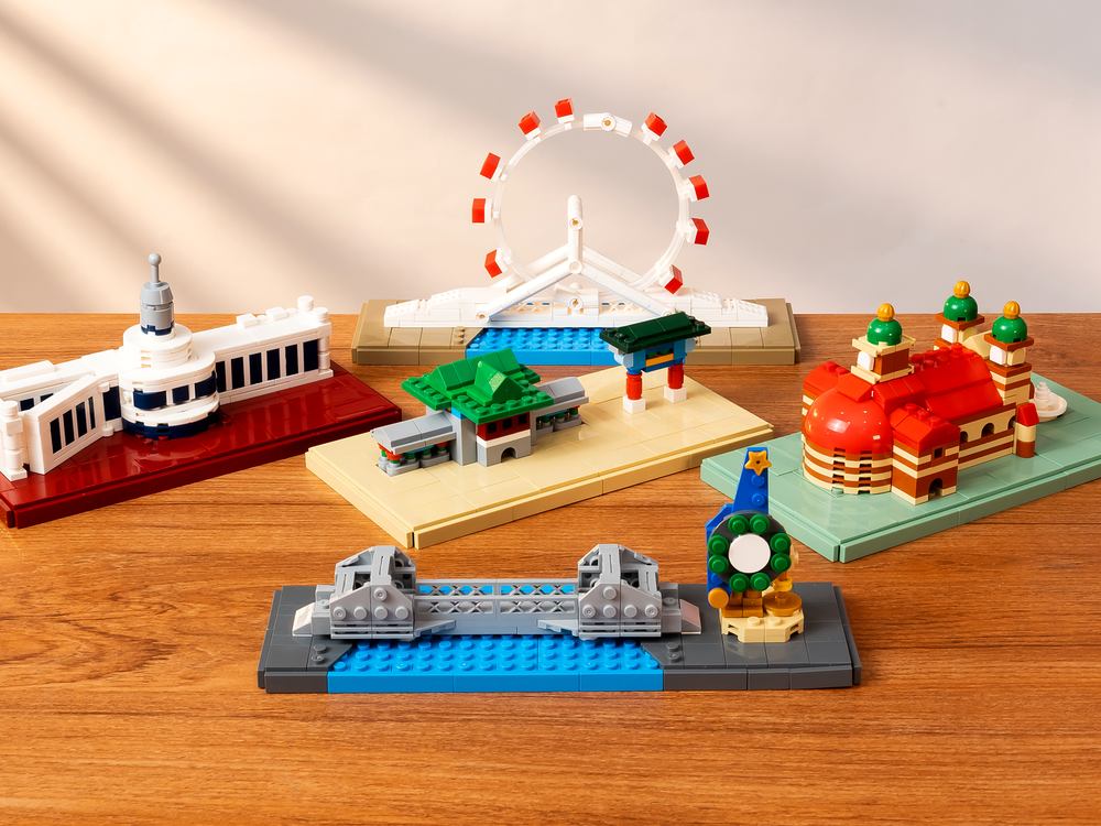 Five Tianjin landmark building-block models in a collectible mystery-box series