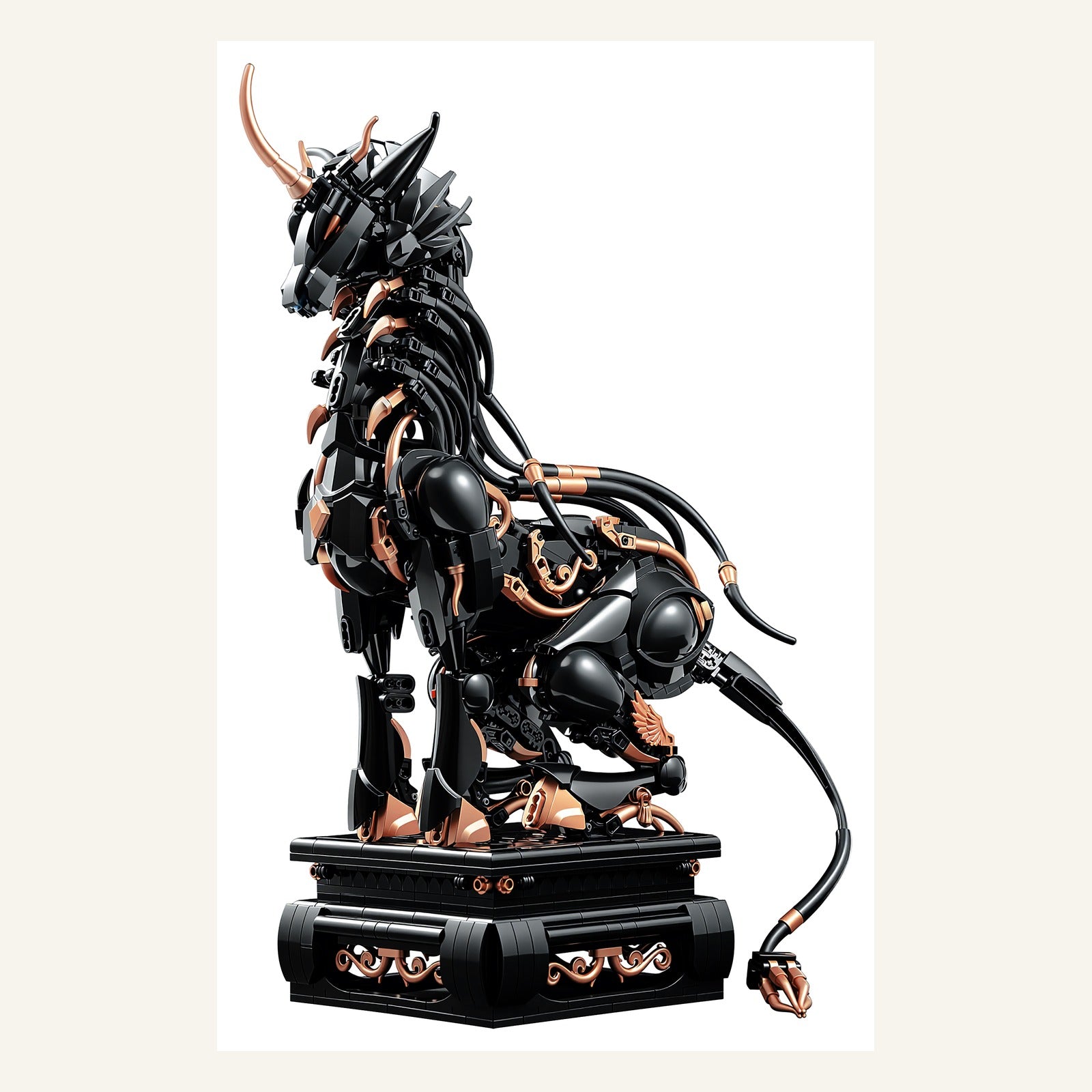 MrKuriosity Xiezhi Divine Beast black and gold collectible mecha model front three-quarter view