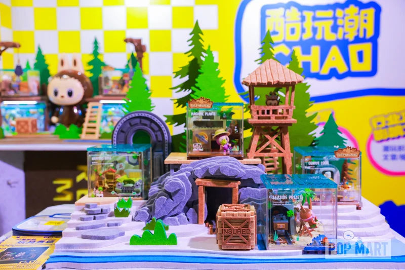 Angled view across woodland displays at the exhibition booth